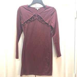 Maroon Long-sleeve Bodycon Dress